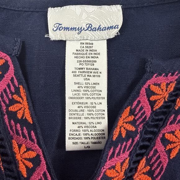 Tommy Bahama St. Lucia Linen-Blend Eyelet Lace Coverup Boho Dress Blue-Large - Picture 6 of 9